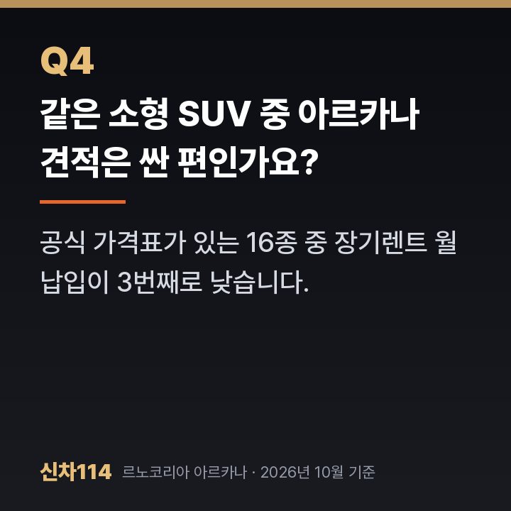 같은 소형 SUV 중 아르카나 견적은 싼 편인가요?