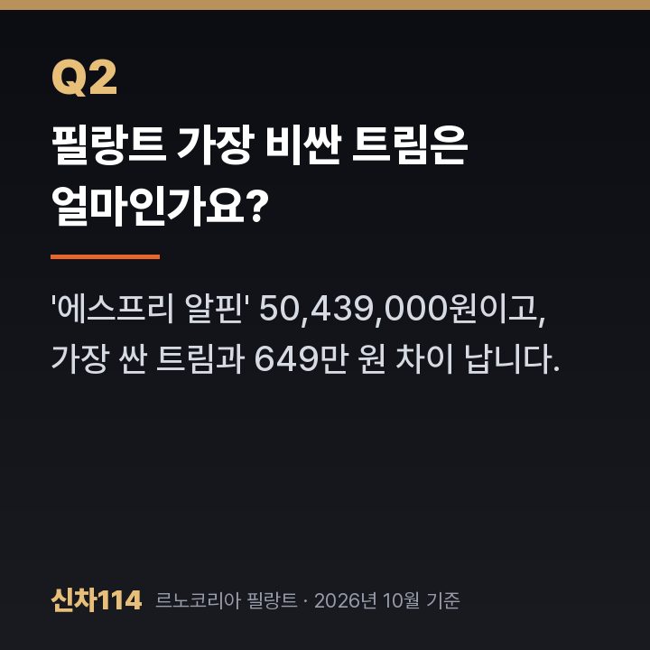 필랑트 가장 비싼 트림은 얼마인가요?