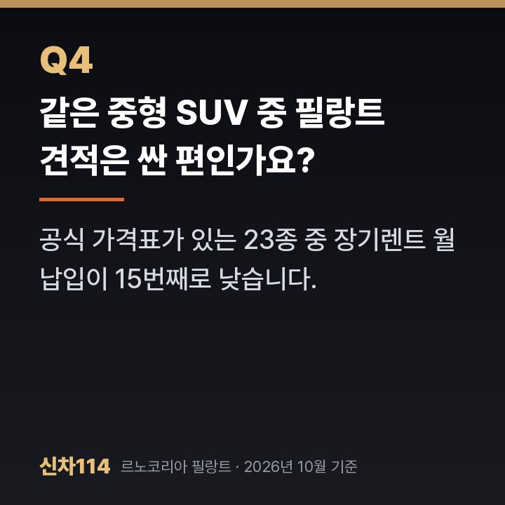 같은 중형 SUV 중 필랑트 견적은 싼 편인가요?