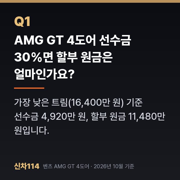 AMG GT 4도어 선수금 30%면 할부 원금은 얼마인가요?