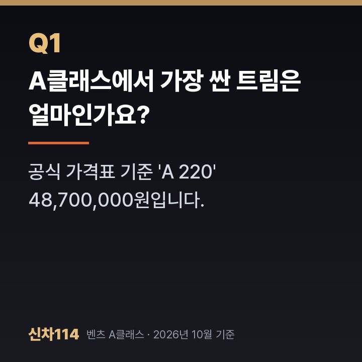 A클래스에서 가장 싼 트림은 얼마인가요?