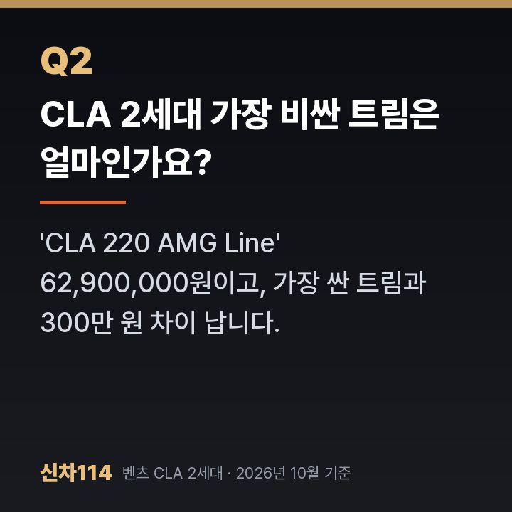 CLA 2세대 가장 비싼 트림은 얼마인가요?