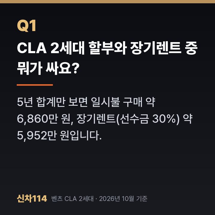 CLA 2세대 할부와 장기렌트 중 뭐가 싸요?