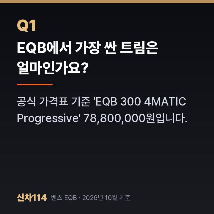 EQB에서 가장 싼 트림은 얼마인가요?
