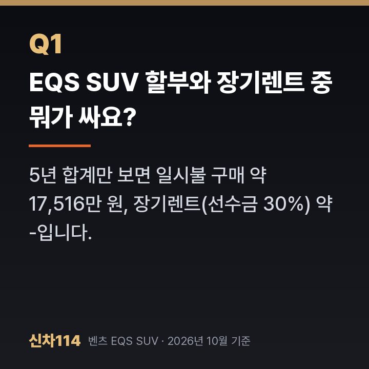 EQS SUV 할부와 장기렌트 중 뭐가 싸요?
