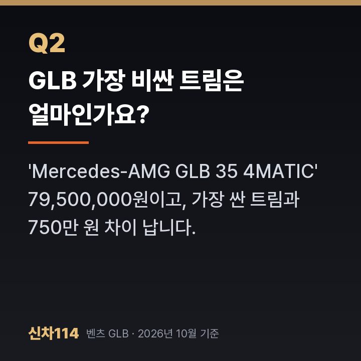 GLB 가장 비싼 트림은 얼마인가요?