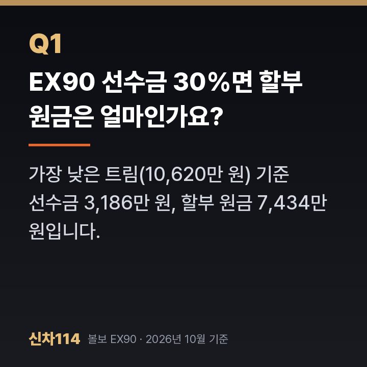 EX90 선수금 30%면 할부 원금은 얼마인가요?