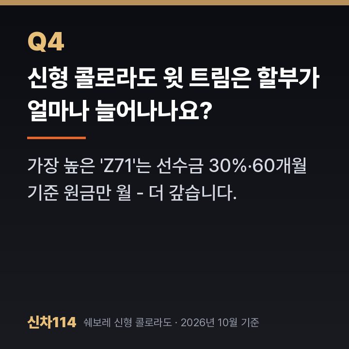신형 콜로라도 윗 트림은 할부가 얼마나 늘어나나요?