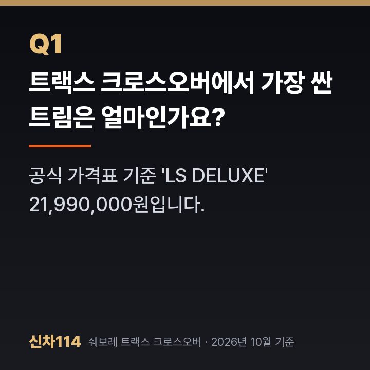 트랙스 크로스오버에서 가장 싼 트림은 얼마인가요?