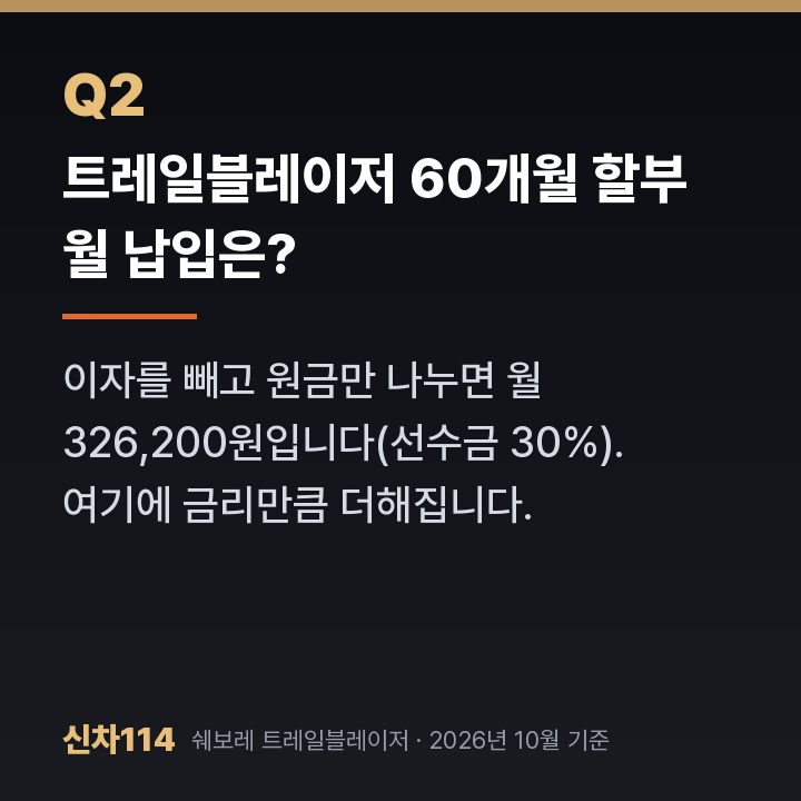트레일블레이저 60개월 할부 월 납입은?