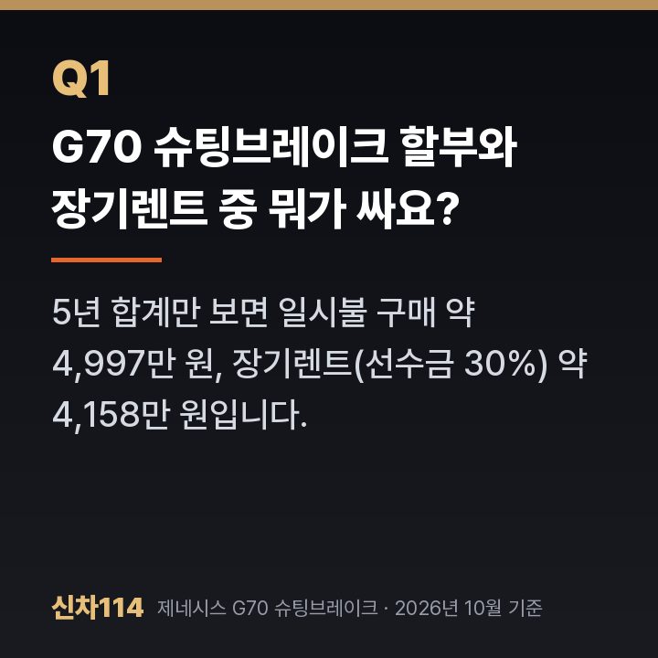G70 슈팅브레이크 할부와 장기렌트 중 뭐가 싸요?