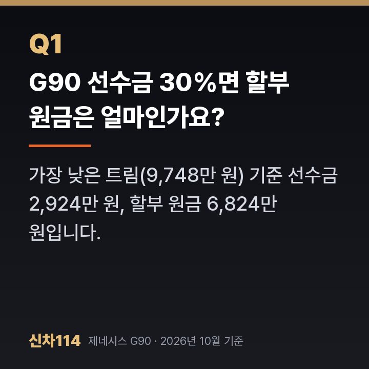 G90 선수금 30%면 할부 원금은 얼마인가요?