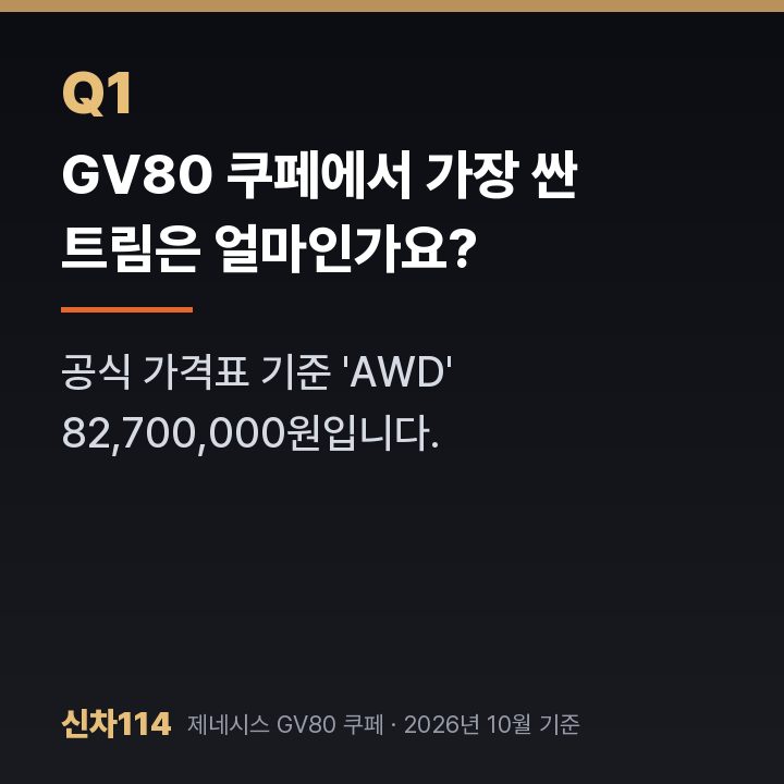 GV80 쿠페에서 가장 싼 트림은 얼마인가요?