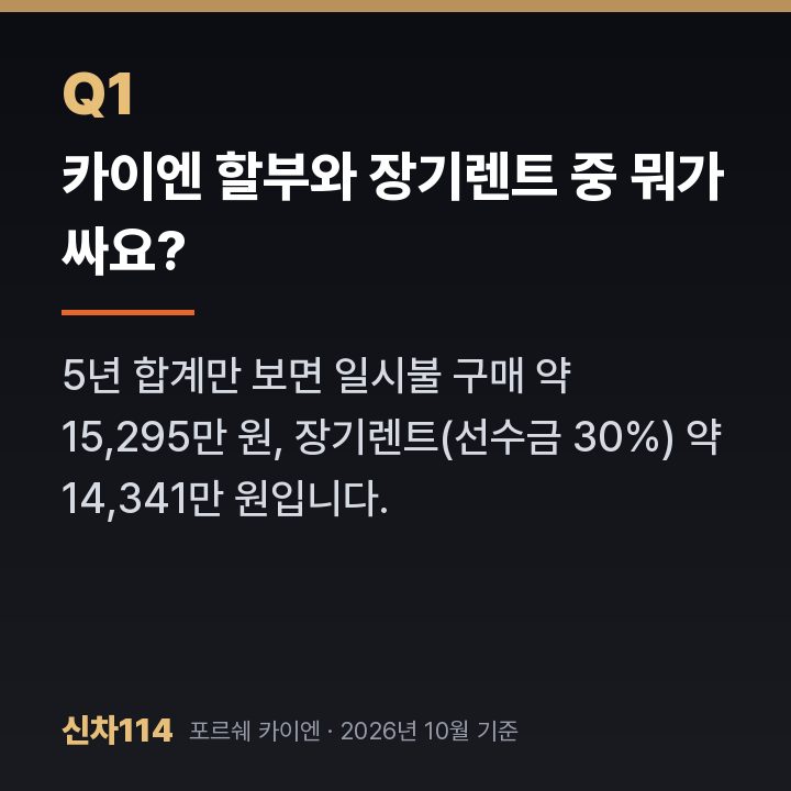 카이엔 할부와 장기렌트 중 뭐가 싸요?