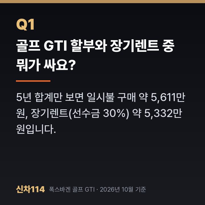 골프 GTI 할부와 장기렌트 중 뭐가 싸요?