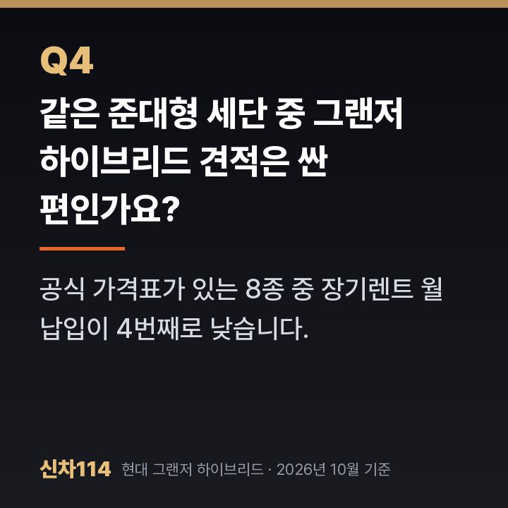 같은 준대형 세단 중 그랜저 하이브리드 견적은 싼 편인가요?
