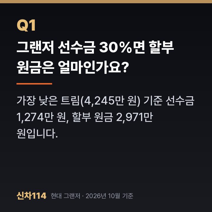 그랜저 선수금 30%면 할부 원금은 얼마인가요?