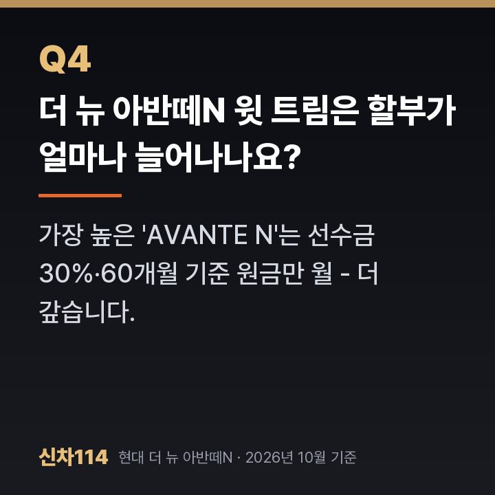 더 뉴 아반떼N 윗 트림은 할부가 얼마나 늘어나나요?