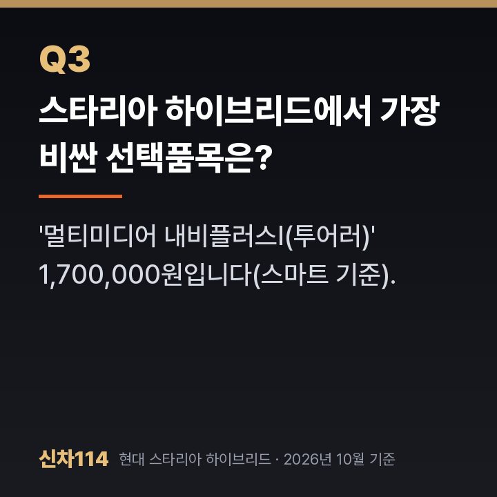 스타리아 하이브리드에서 가장 비싼 선택품목은?