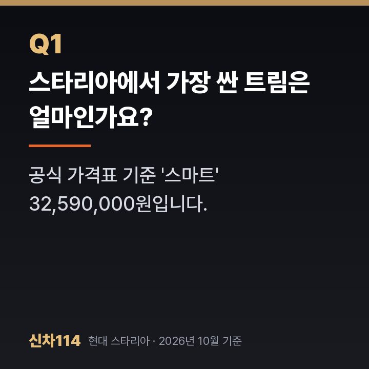 스타리아에서 가장 싼 트림은 얼마인가요?