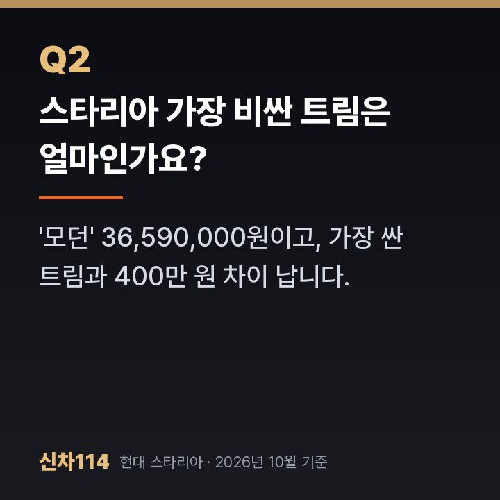 스타리아 가장 비싼 트림은 얼마인가요?