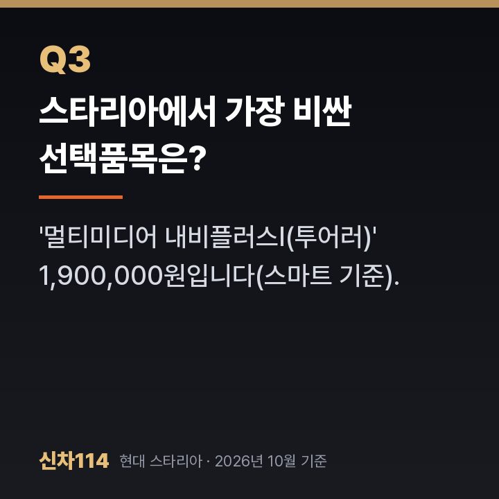 스타리아에서 가장 비싼 선택품목은?
