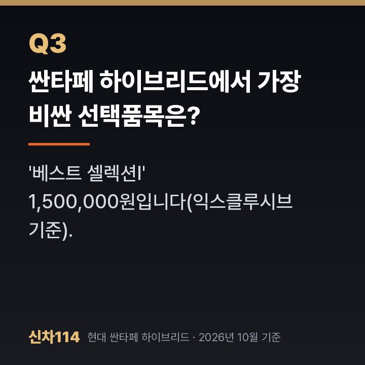 싼타페 하이브리드에서 가장 비싼 선택품목은?