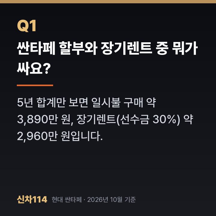 싼타페 할부와 장기렌트 중 뭐가 싸요?