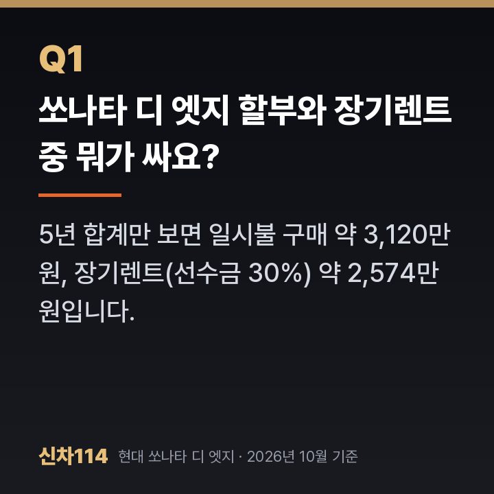 쏘나타 디 엣지 할부와 장기렌트 중 뭐가 싸요?