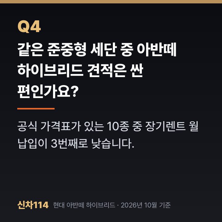 같은 준중형 세단 중 아반떼 하이브리드 견적은 싼 편인가요?