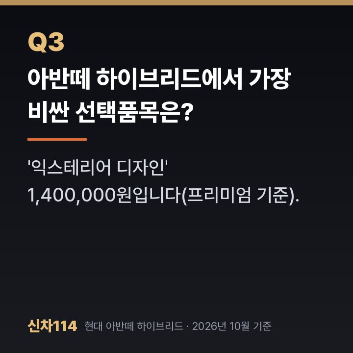 아반떼 하이브리드에서 가장 비싼 선택품목은?