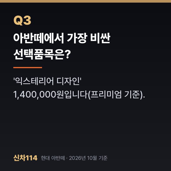 아반떼에서 가장 비싼 선택품목은?