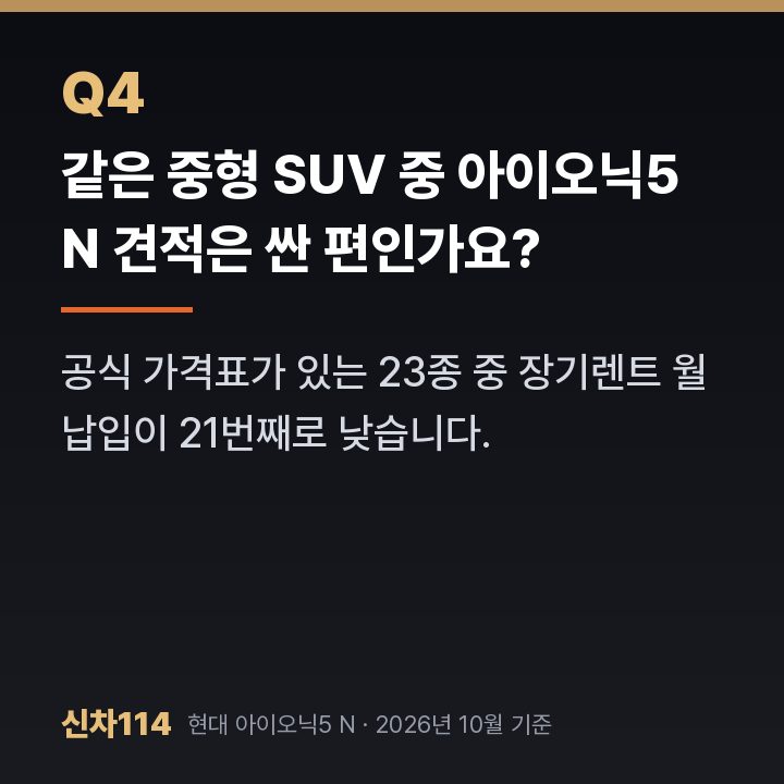 같은 중형 SUV 중 아이오닉5 N 견적은 싼 편인가요?