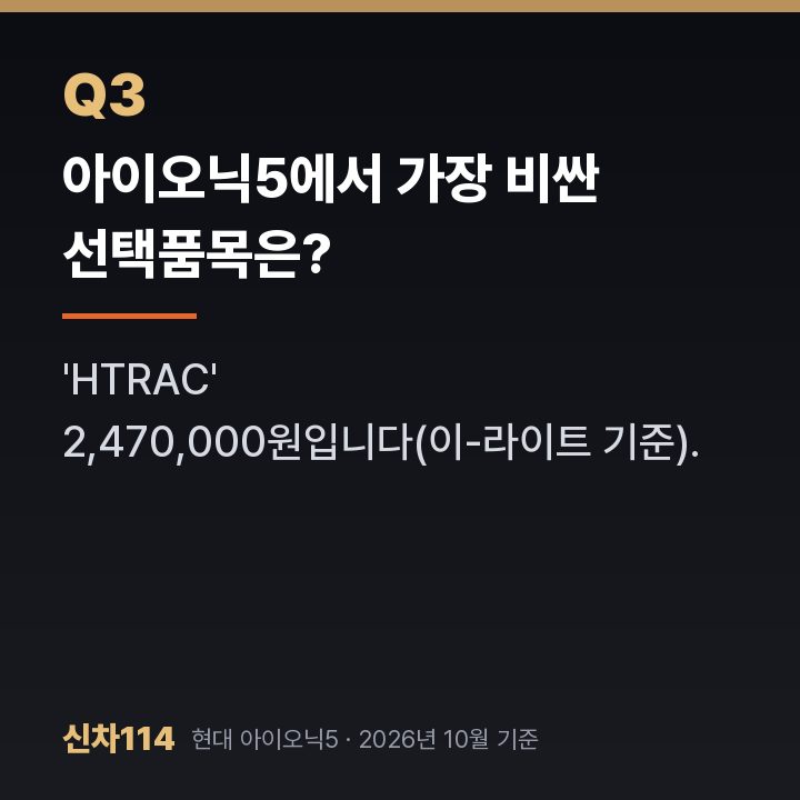 아이오닉5에서 가장 비싼 선택품목은?