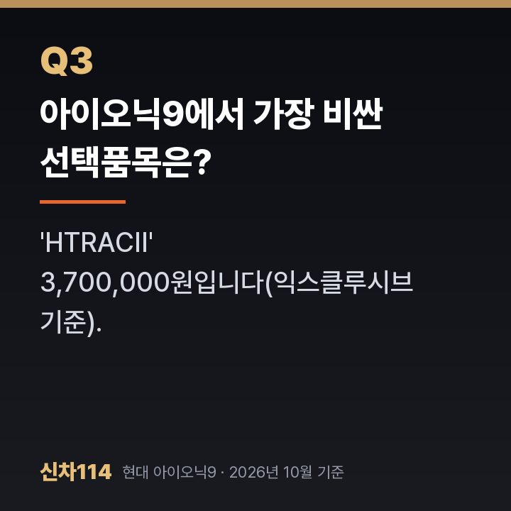 아이오닉9에서 가장 비싼 선택품목은?