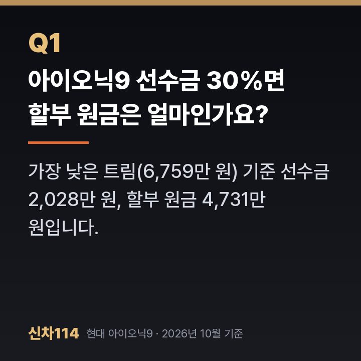 아이오닉9 선수금 30%면 할부 원금은 얼마인가요?