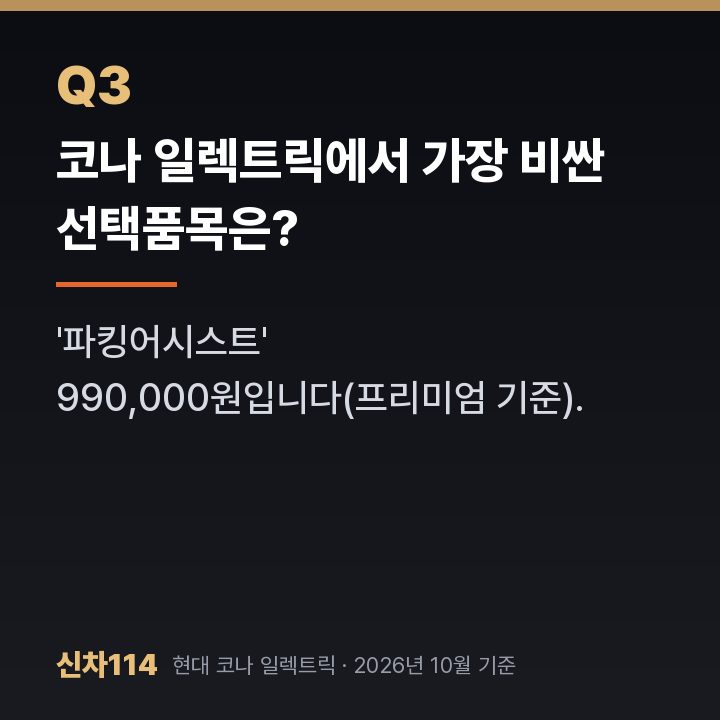 코나 일렉트릭에서 가장 비싼 선택품목은?