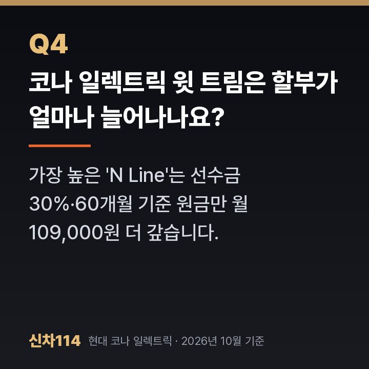 코나 일렉트릭 윗 트림은 할부가 얼마나 늘어나나요?