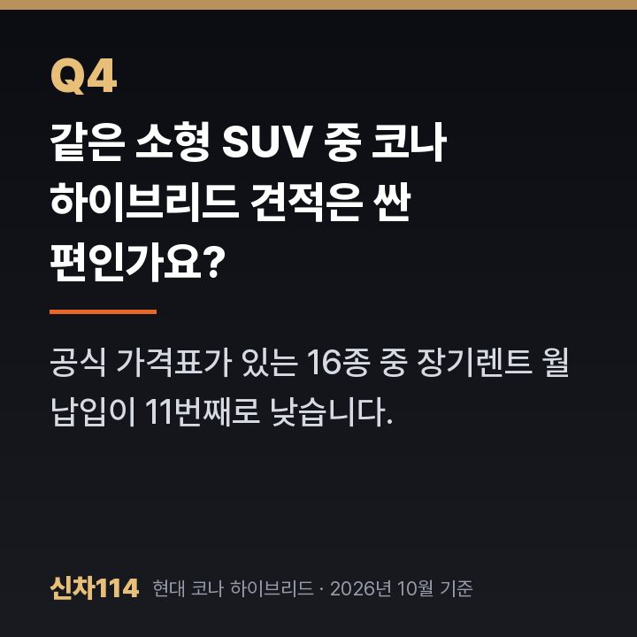 같은 소형 SUV 중 코나 하이브리드 견적은 싼 편인가요?