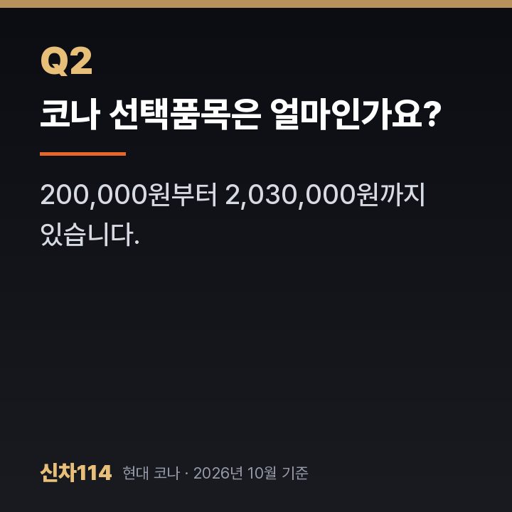 코나 선택품목은 얼마인가요?