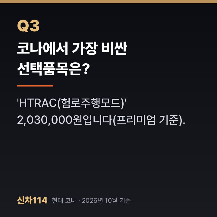 코나에서 가장 비싼 선택품목은?