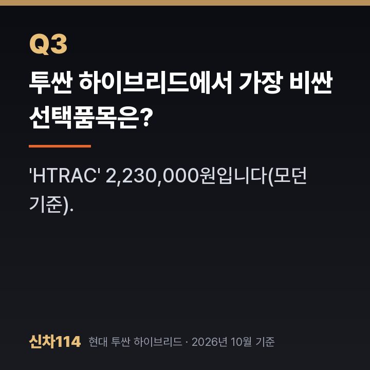 투싼 하이브리드에서 가장 비싼 선택품목은?