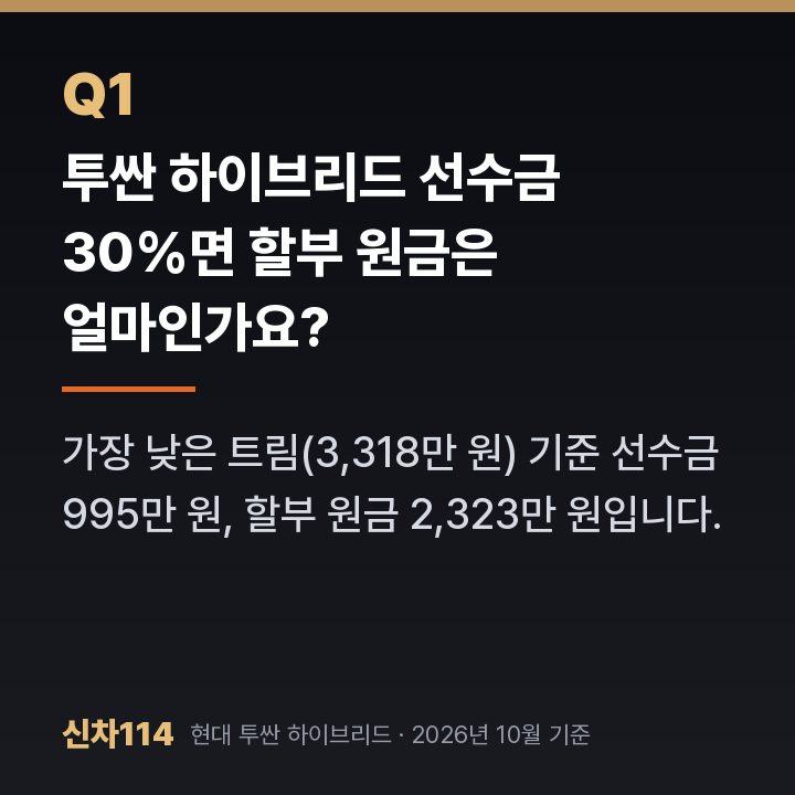 투싼 하이브리드 선수금 30%면 할부 원금은 얼마인가요?