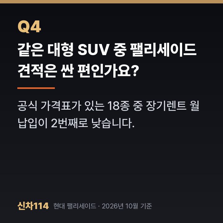 같은 대형 SUV 중 팰리세이드 견적은 싼 편인가요?
