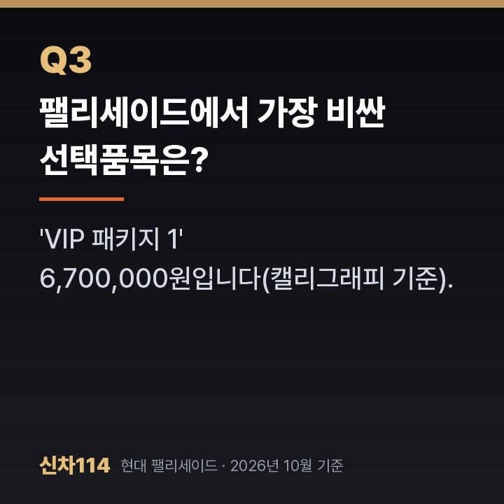 팰리세이드에서 가장 비싼 선택품목은?