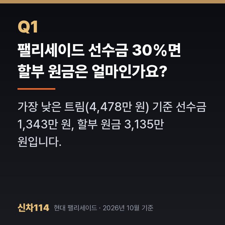 팰리세이드 선수금 30%면 할부 원금은 얼마인가요?