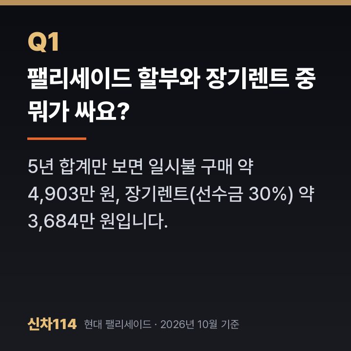 팰리세이드 할부와 장기렌트 중 뭐가 싸요?