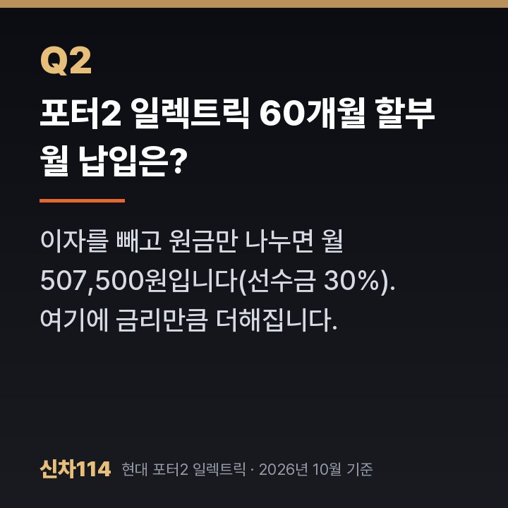 포터2 일렉트릭 60개월 할부 월 납입은?