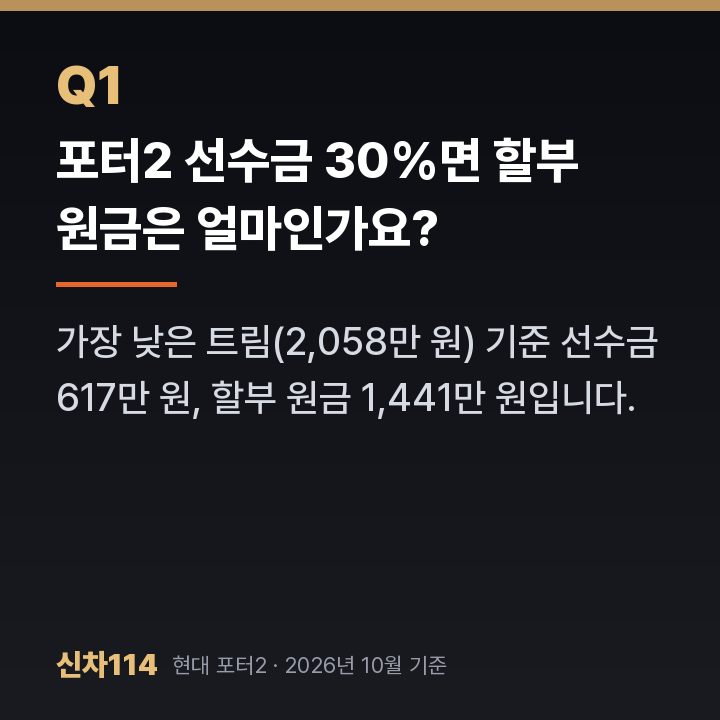 포터2 선수금 30%면 할부 원금은 얼마인가요?